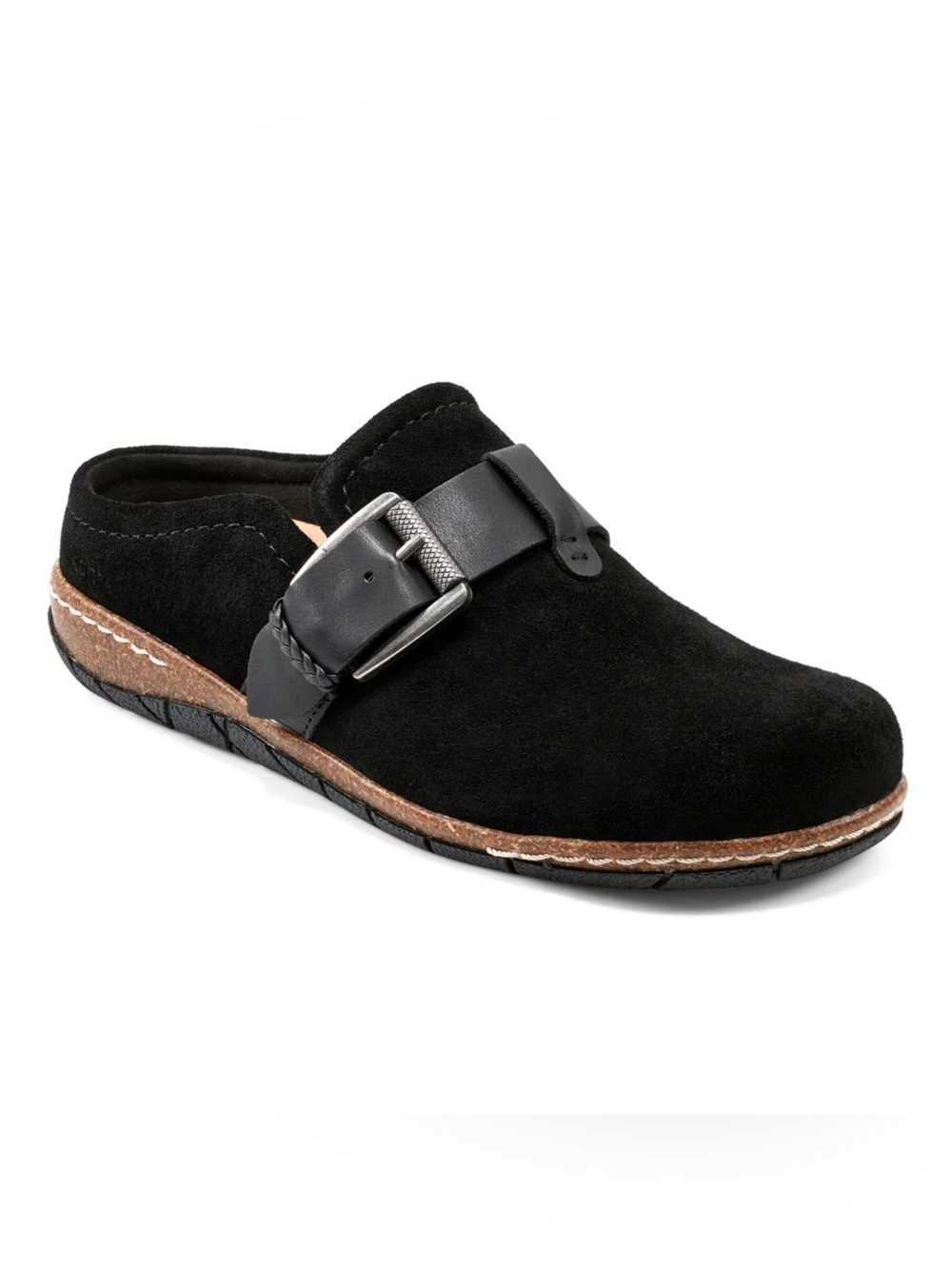 Earth Eras Black Suede Buckle Mules